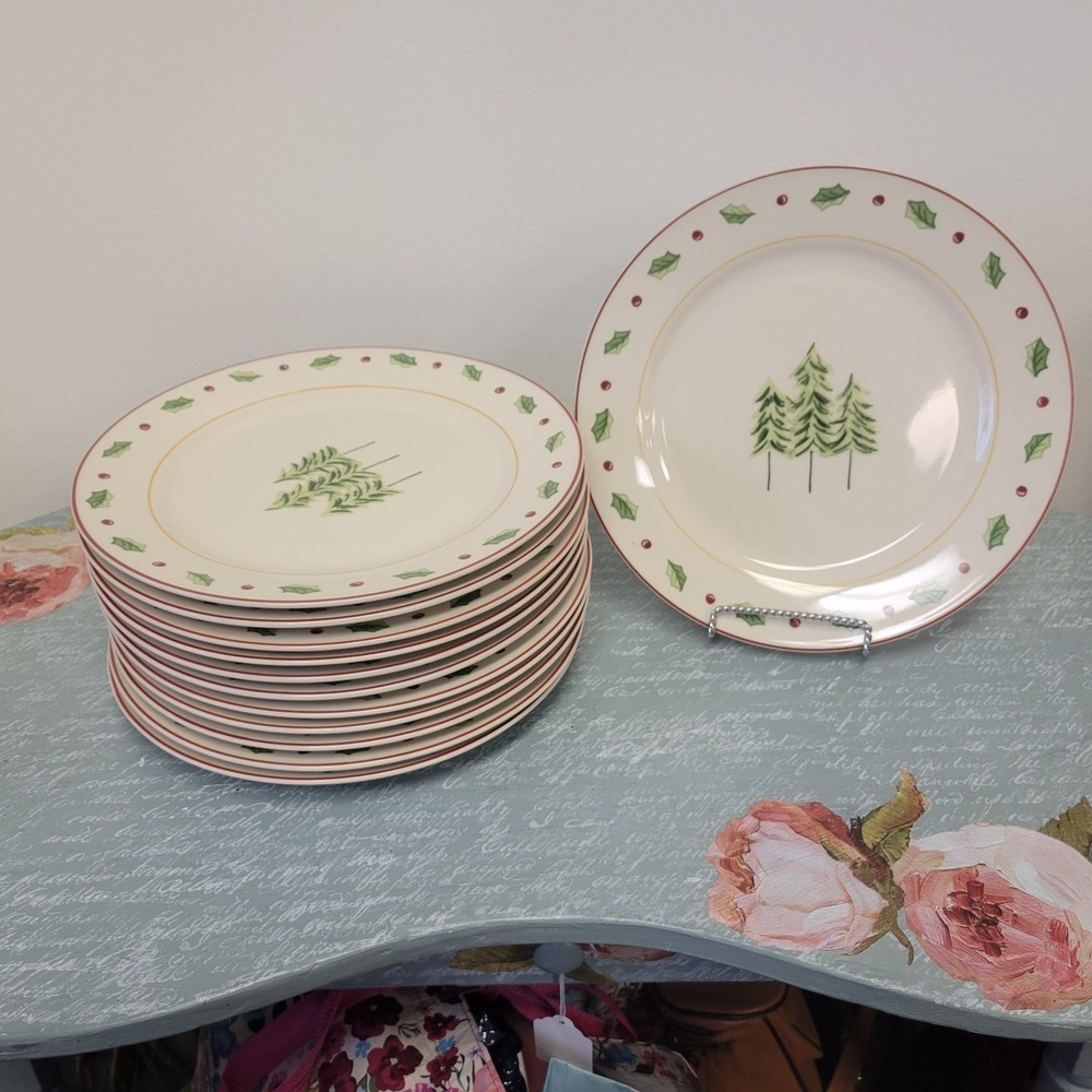 Set of 12 Merry Brite Christmas Tree Holiday Dinner Plates‎ 10.5"